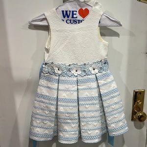 Little Girls Dress - Light Blue and White